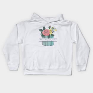 Bloom Where you're planted. Roses and Crocus flower in a small blue vase. Kids Hoodie